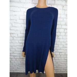 Eileen Fisher Navy Blue Crew Neck Side Slit Tunic Sweater XS